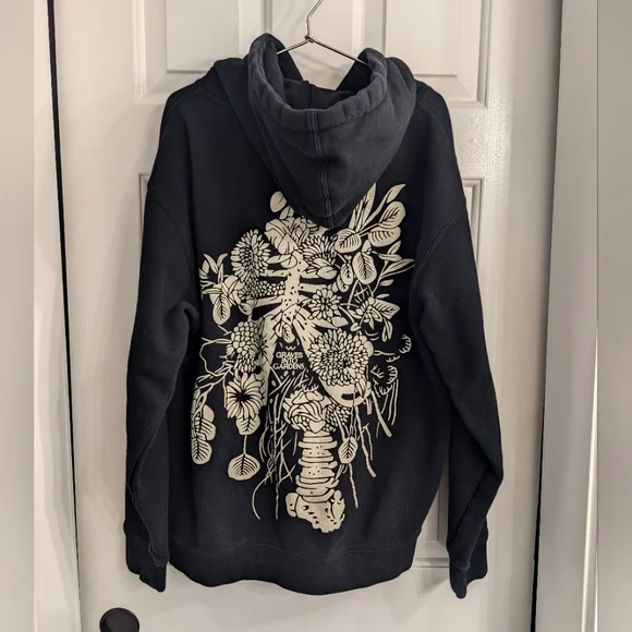 " Graves Into Gardens " Skeleton and Rose Screen print Hoodie - Picture 3 of 4